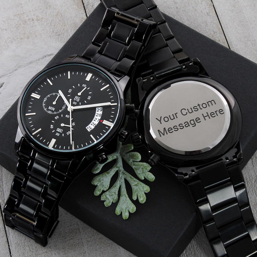 For the Man Who Anchors You: Customizable Engraved Black Chronograph Watch