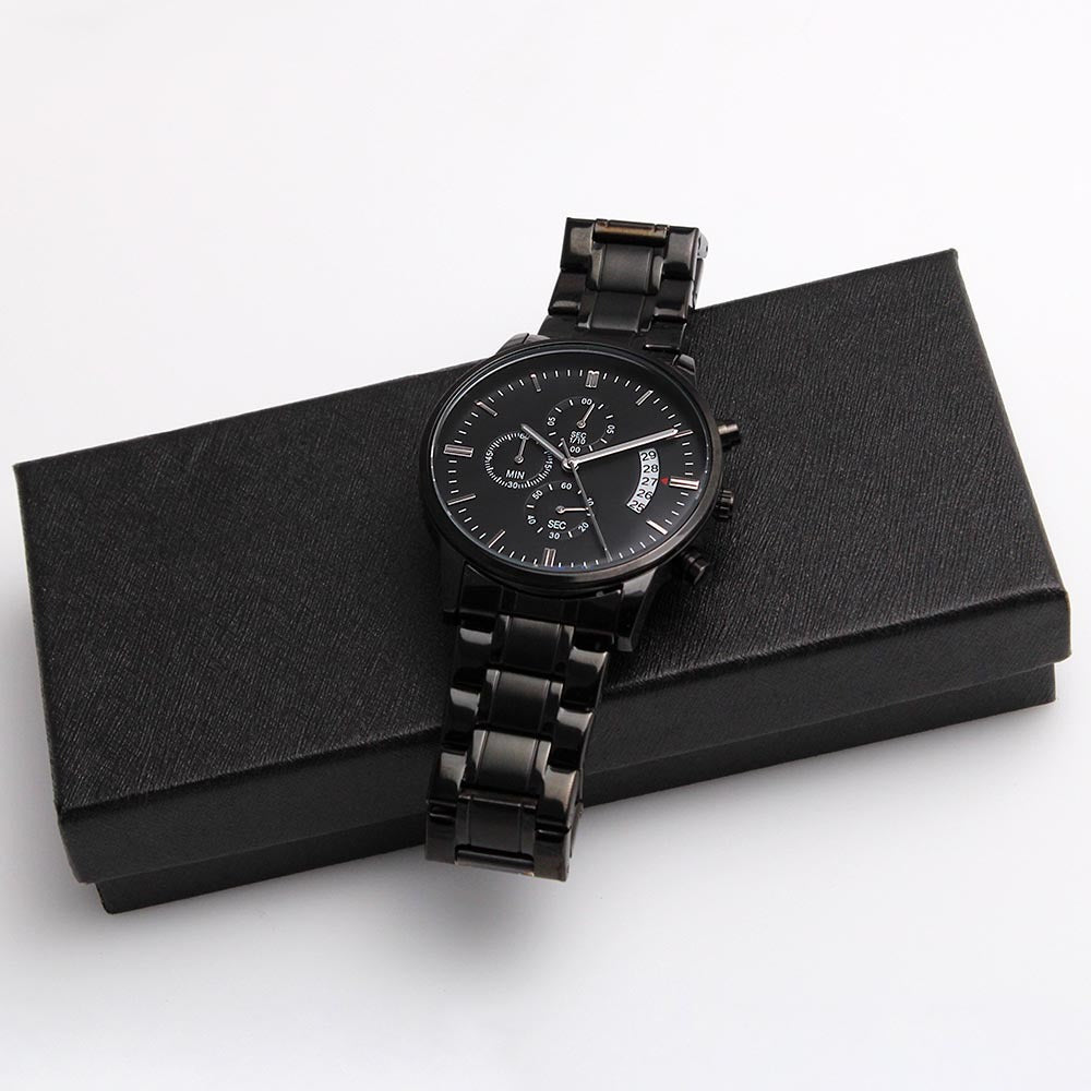 For the Man Who Anchors You: Customizable Engraved Black Chronograph Watch