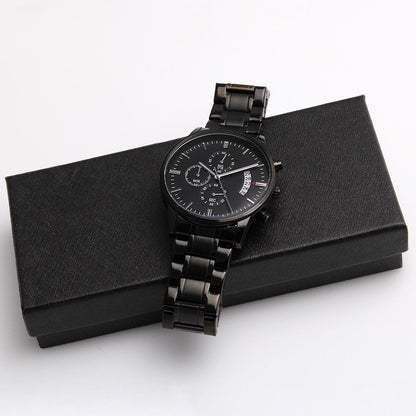 For the Man Who Anchors You: Customizable Engraved Black Chronograph Watch