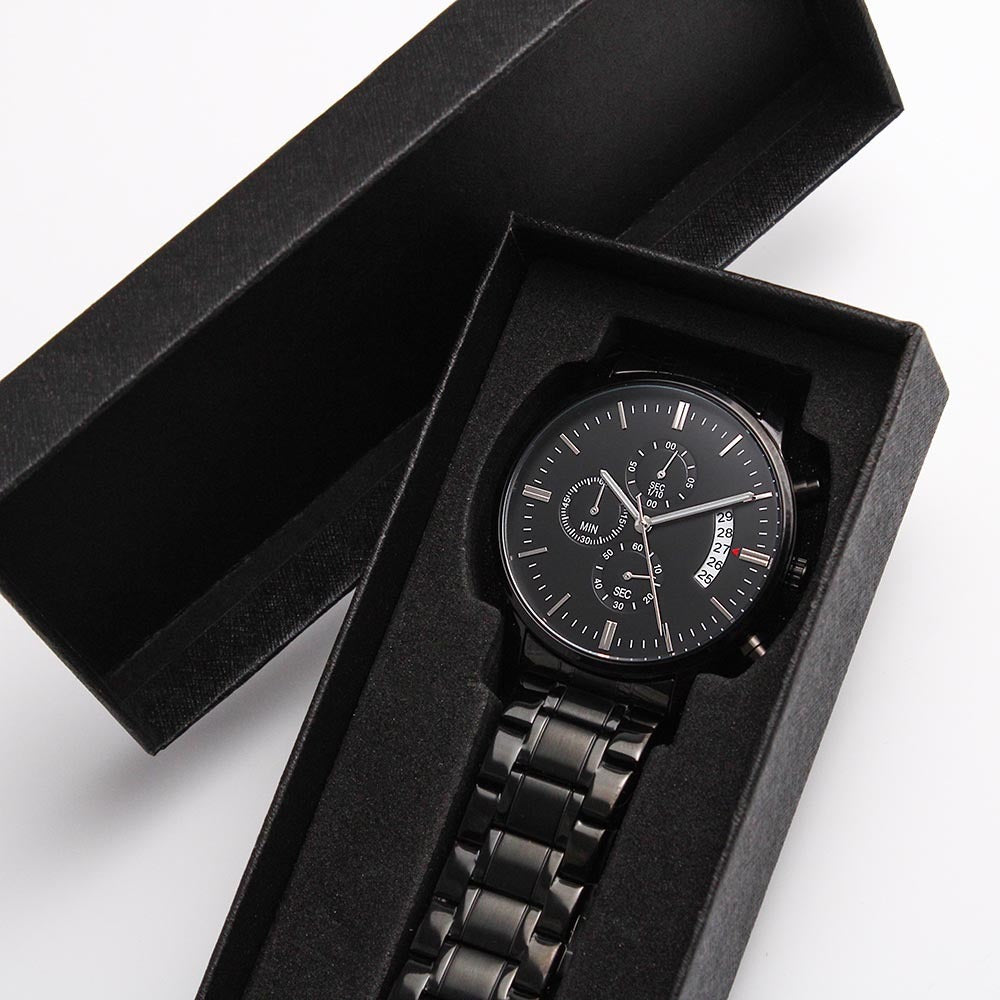 For the Man Who Anchors You: Customizable Engraved Black Chronograph Watch