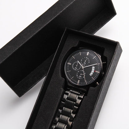 For the Man Who Anchors You: Customizable Engraved Black Chronograph Watch