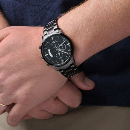 For the Man Who Anchors You: Customizable Engraved Black Chronograph Watch