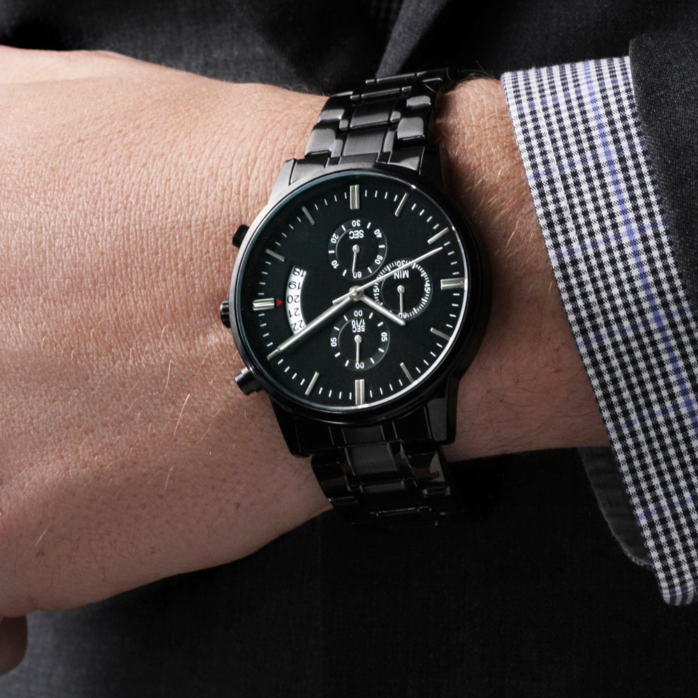 For the Man Who Anchors You: Customizable Engraved Black Chronograph Watch