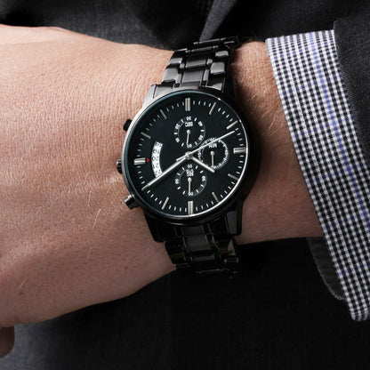 For the Man Who Anchors You: Customizable Engraved Black Chronograph Watch