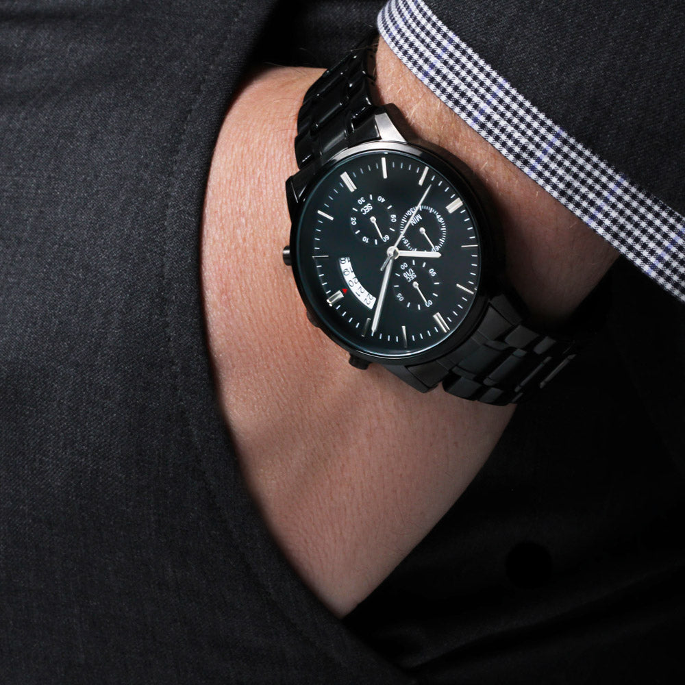 For the Man Who Anchors You: Customizable Engraved Black Chronograph Watch