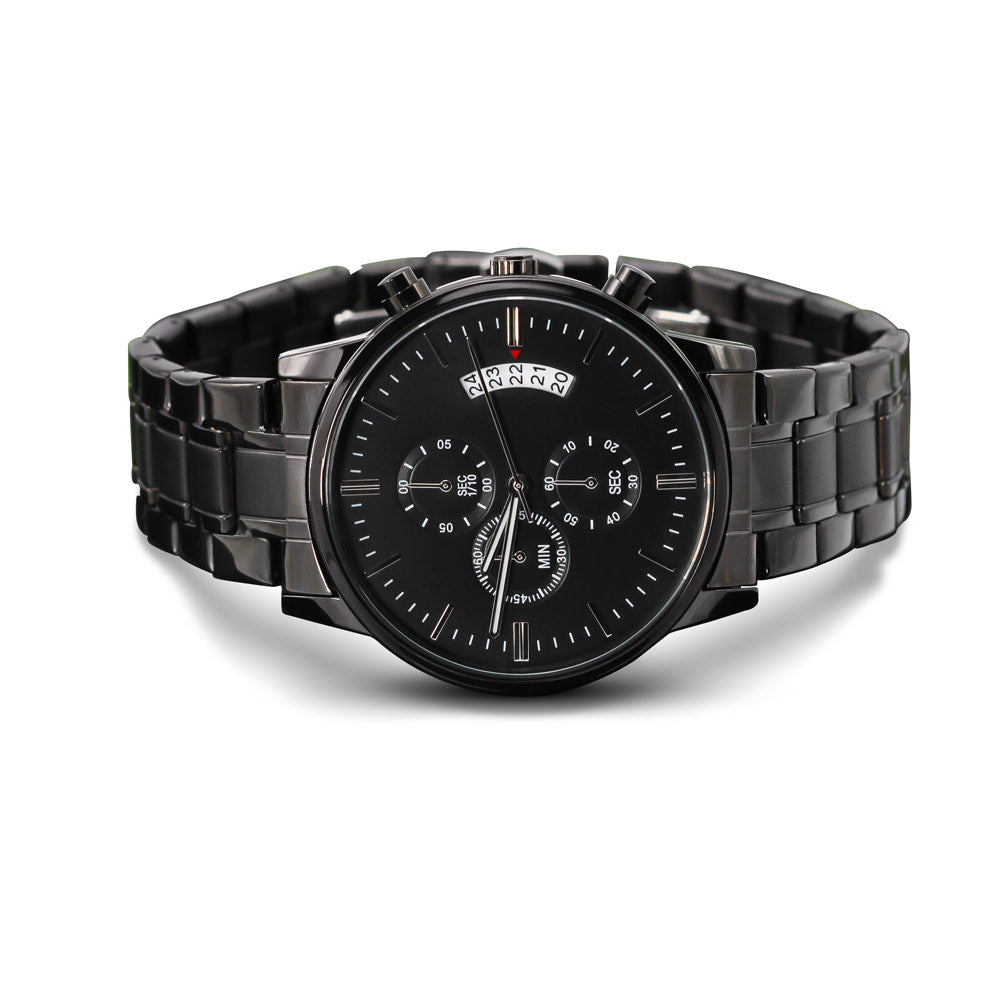 For the Man Who Anchors You: Customizable Engraved Black Chronograph Watch