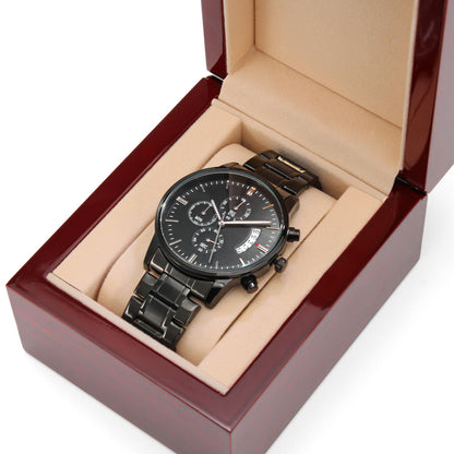 For the Man Who Anchors You: Customizable Engraved Black Chronograph Watch