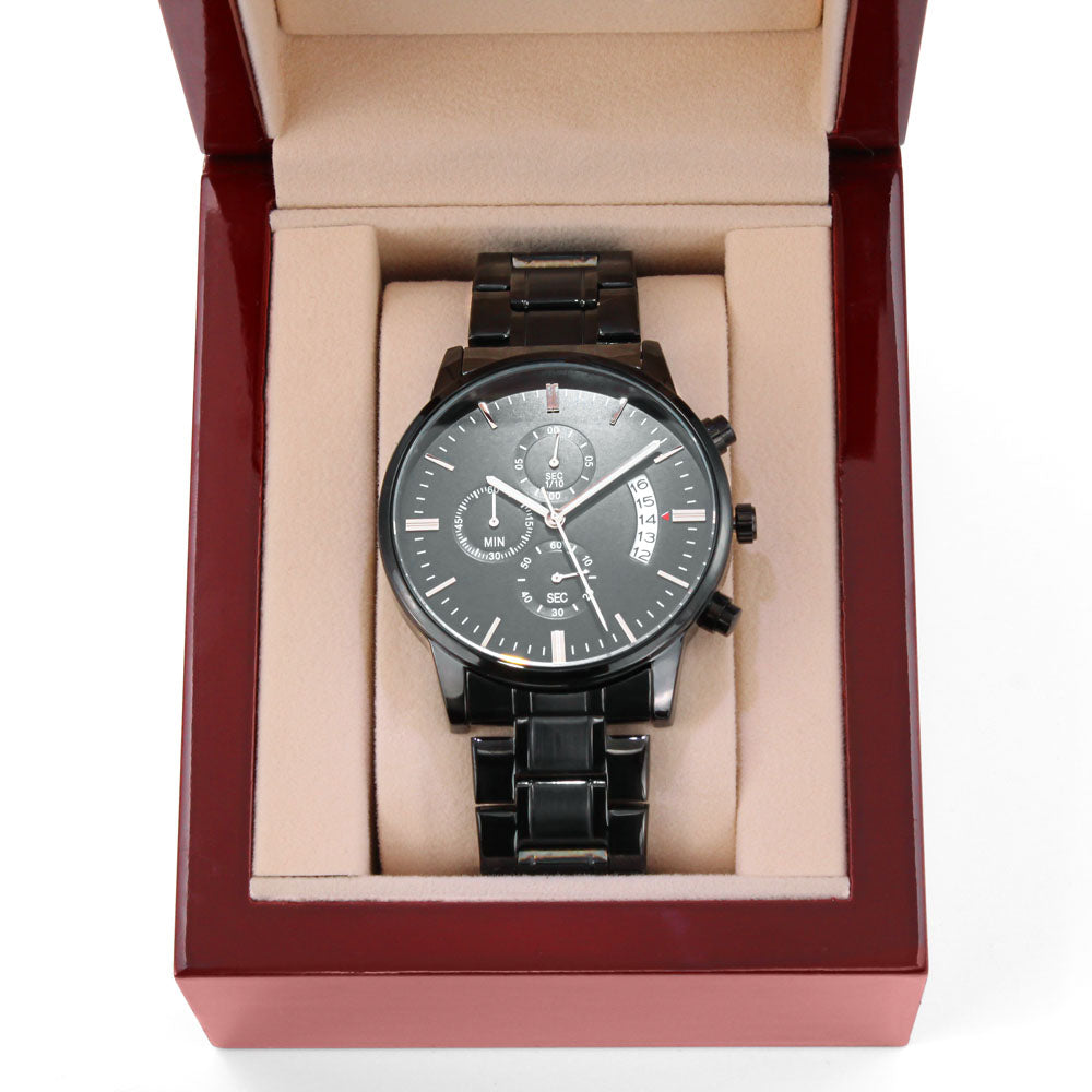 For the Man Who Anchors You: Customizable Engraved Black Chronograph Watch