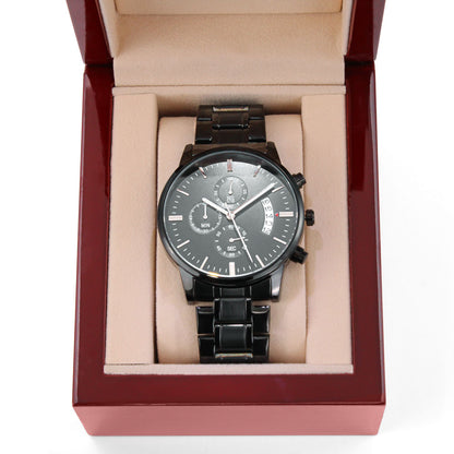 For the Man Who Anchors You: Customizable Engraved Black Chronograph Watch