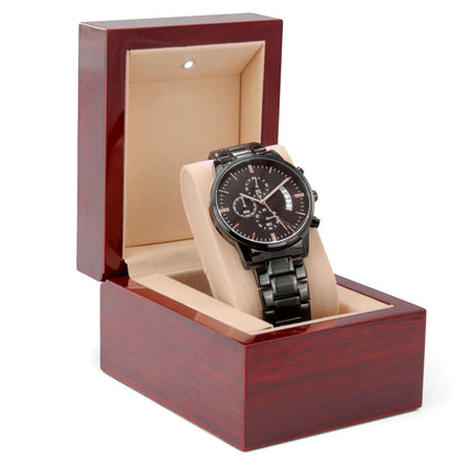 For the Man Who Anchors You: Customizable Engraved Black Chronograph Watch