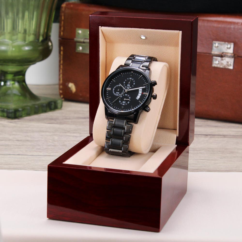 For the Man Who Anchors You: Customizable Engraved Black Chronograph Watch