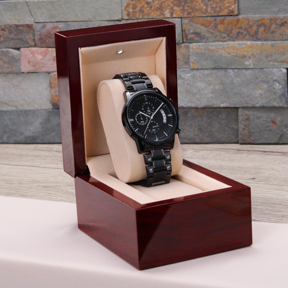 For the Man Who Anchors You: Customizable Engraved Black Chronograph Watch