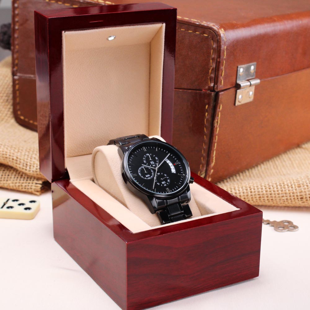 For the Man Who Anchors You: Customizable Engraved Black Chronograph Watch