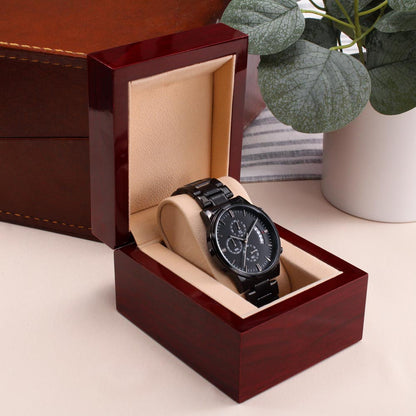 For the Man Who Anchors You: Customizable Engraved Black Chronograph Watch