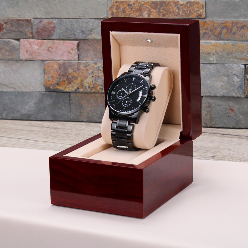 For the Man Who Anchors You: Customizable Engraved Black Chronograph Watch
