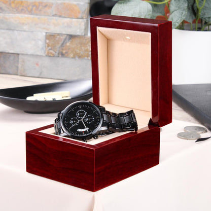 For the Man Who Anchors You: Customizable Engraved Black Chronograph Watch