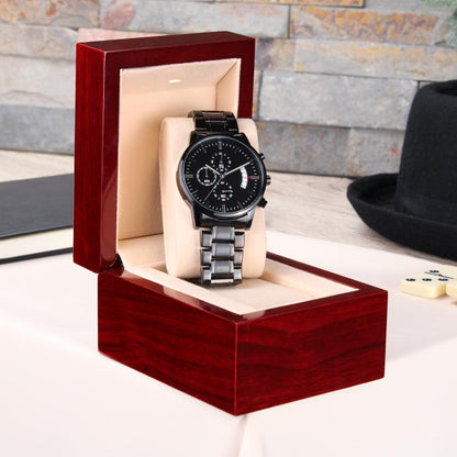 For the Man Who Anchors You: Customizable Engraved Black Chronograph Watch