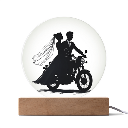 Acrylic Circle Plaque: Motorcycle Bride