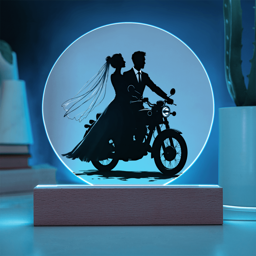 Acrylic Circle Plaque: Motorcycle Bride