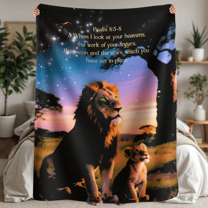 Sherpa Fleece Blanket 30x40 or 40x80: Lion, Cub Stargaze