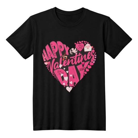 black t-shirt white dark pink heart collage happy valentine's day