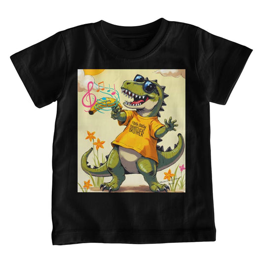 Give the big brother one of the best in comfort- Bella + Canvas 3001Y 'Big Boy' Youth black T-shirt with image of dinosaur.