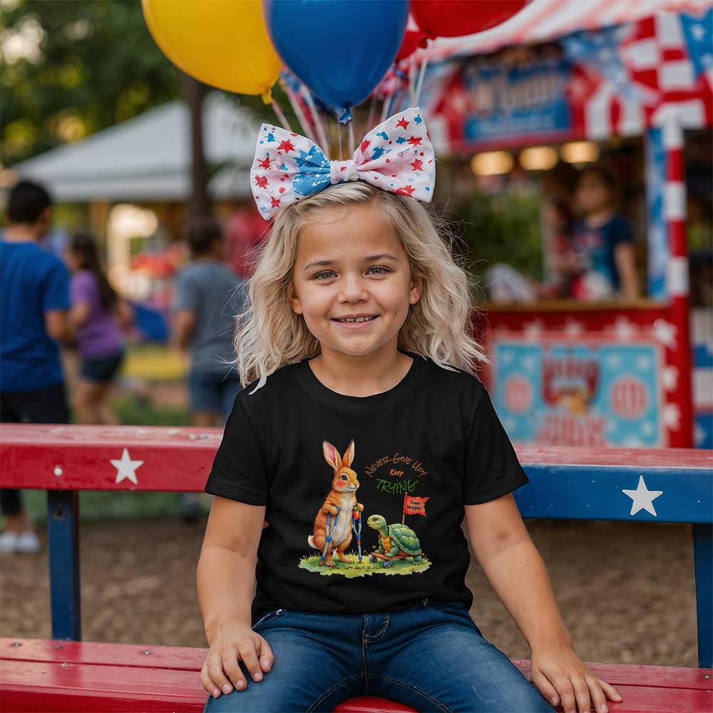 T-Shirt Front Print Unisex Youth: Turtle and Hare on Crutches