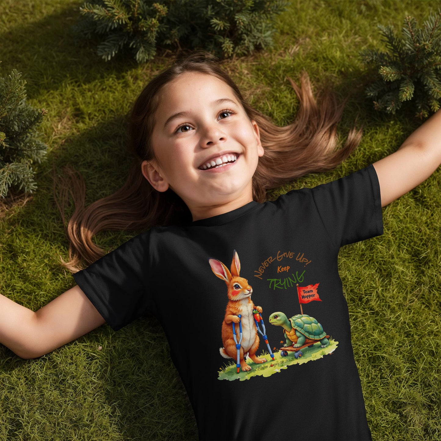 T-Shirt Front Print Unisex Youth: Turtle and Hare on Crutches