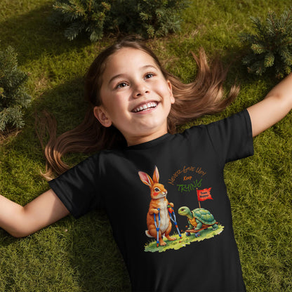 T-Shirt Front Print Unisex Youth: Turtle and Hare on Crutches