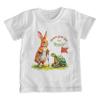 T-Shirt Front Print Unisex Youth: Turtle and Hare on Crutches
