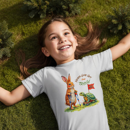 T-Shirt Front Print Unisex Youth: Turtle and Hare on Crutches