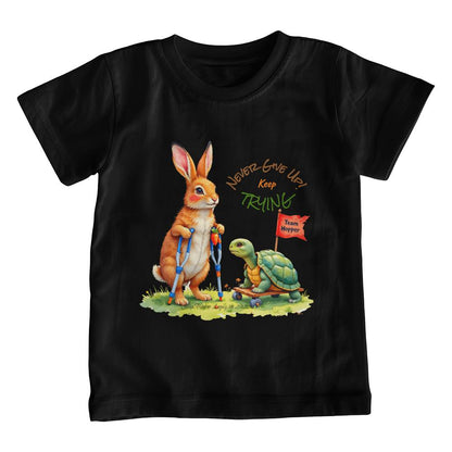 T-Shirt Front Print Unisex Youth: Turtle and Hare on Crutches