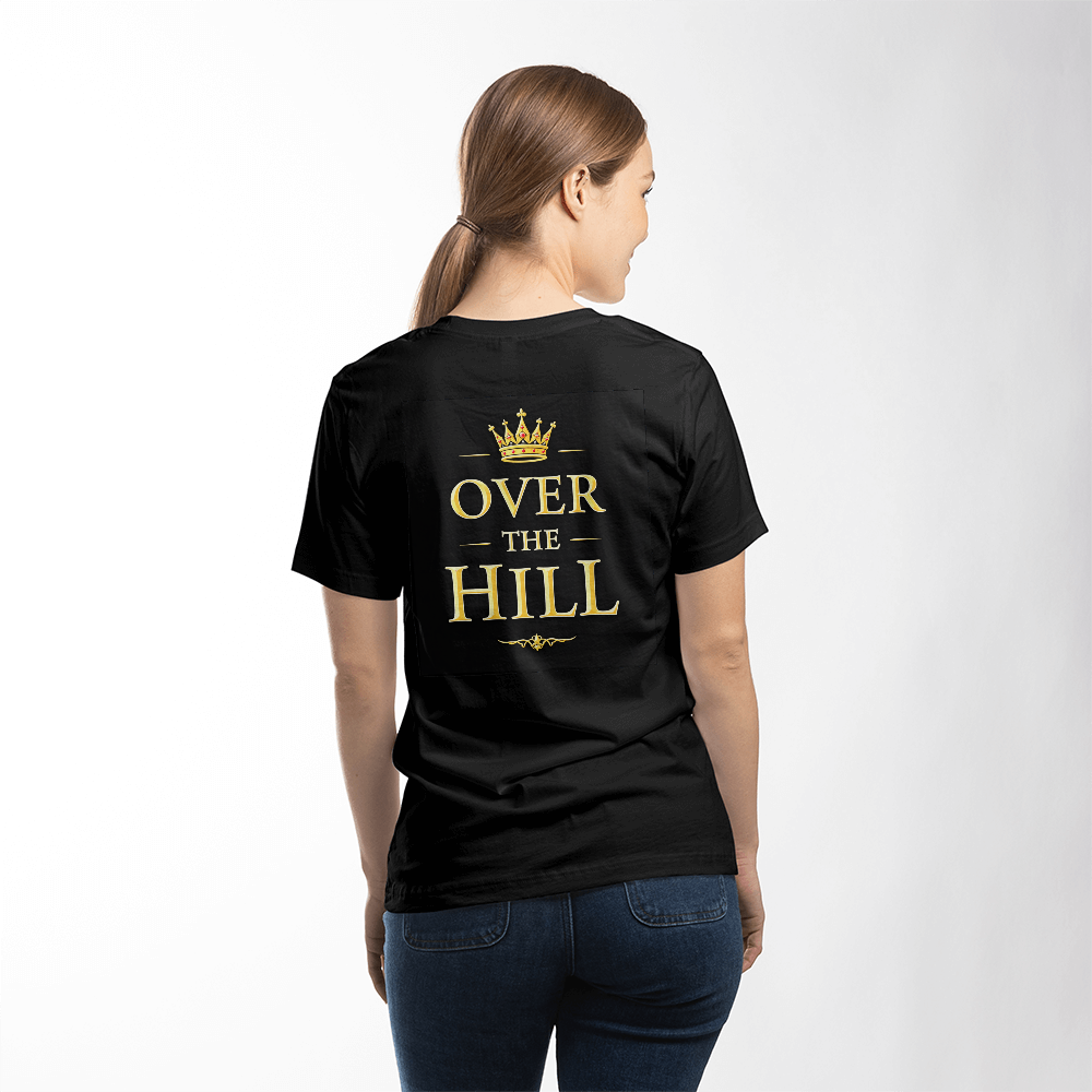 T-Shirt Back Print Black: Over the Hill: Unisex