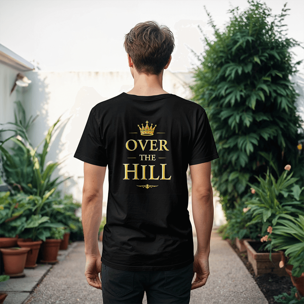 T-Shirt Back Print Black: Over the Hill: Unisex