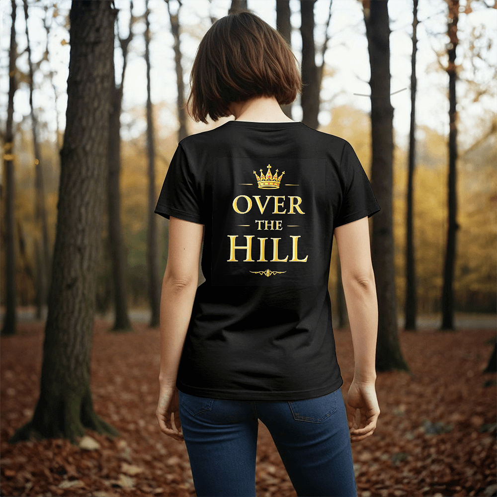 T-Shirt Back Print Black: Over the Hill: Unisex