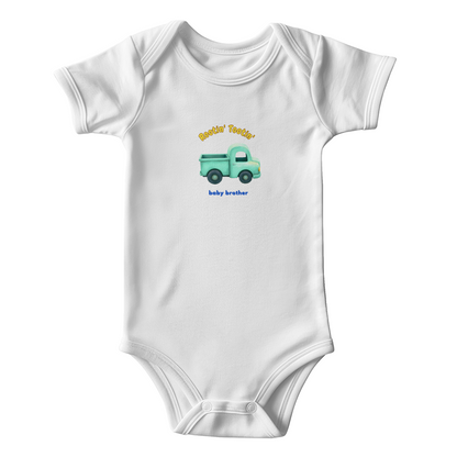 Onesie Bodysuit: Rootin' Tootin' Baby Brother Truck Green