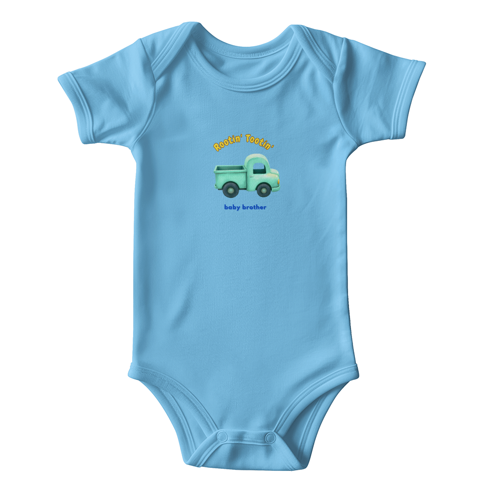 Onesie Bodysuit: Rootin' Tootin' Baby Brother Truck Green