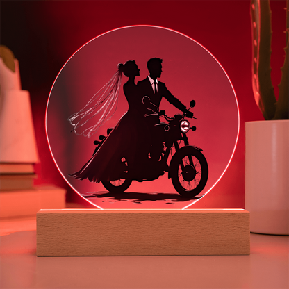 Acrylic Circle Plaque: Motorcycle Bride
