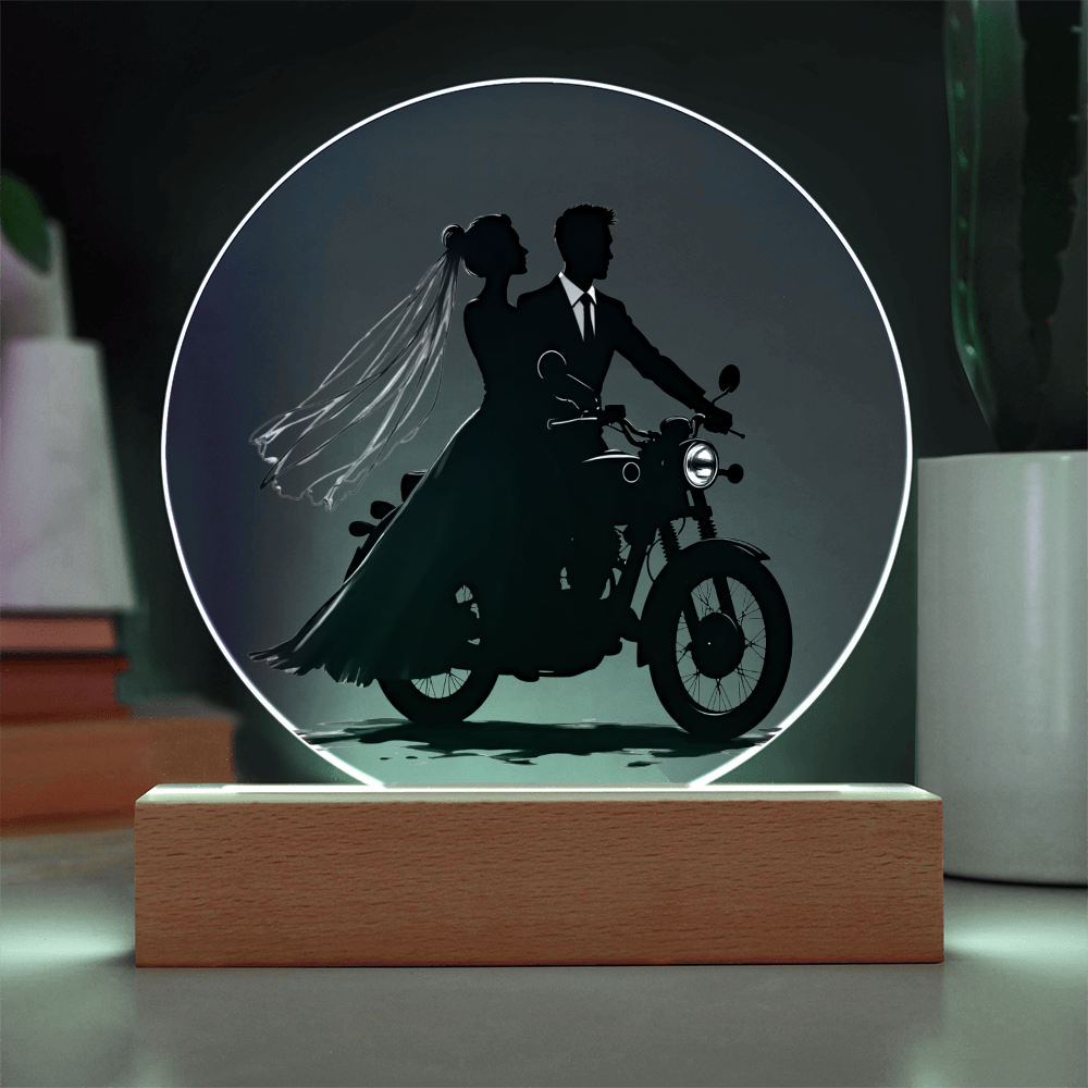 Acrylic Circle Plaque: Motorcycle Bride