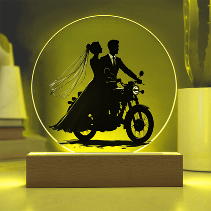 Acrylic Circle Plaque: Motorcycle Bride