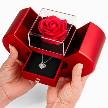 Everlasting Rose Tied With a Love Knot Necklace Gift Set