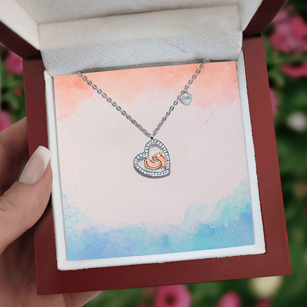 👣 Baby Feet Heart Necklace: Non-Message Card Edition