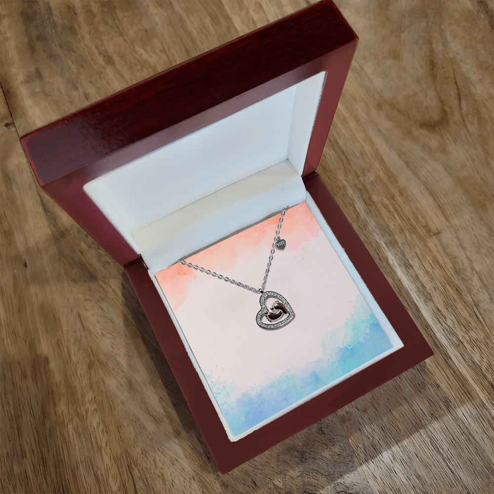 👣 Baby Feet Heart Necklace: Non-Message Card Edition