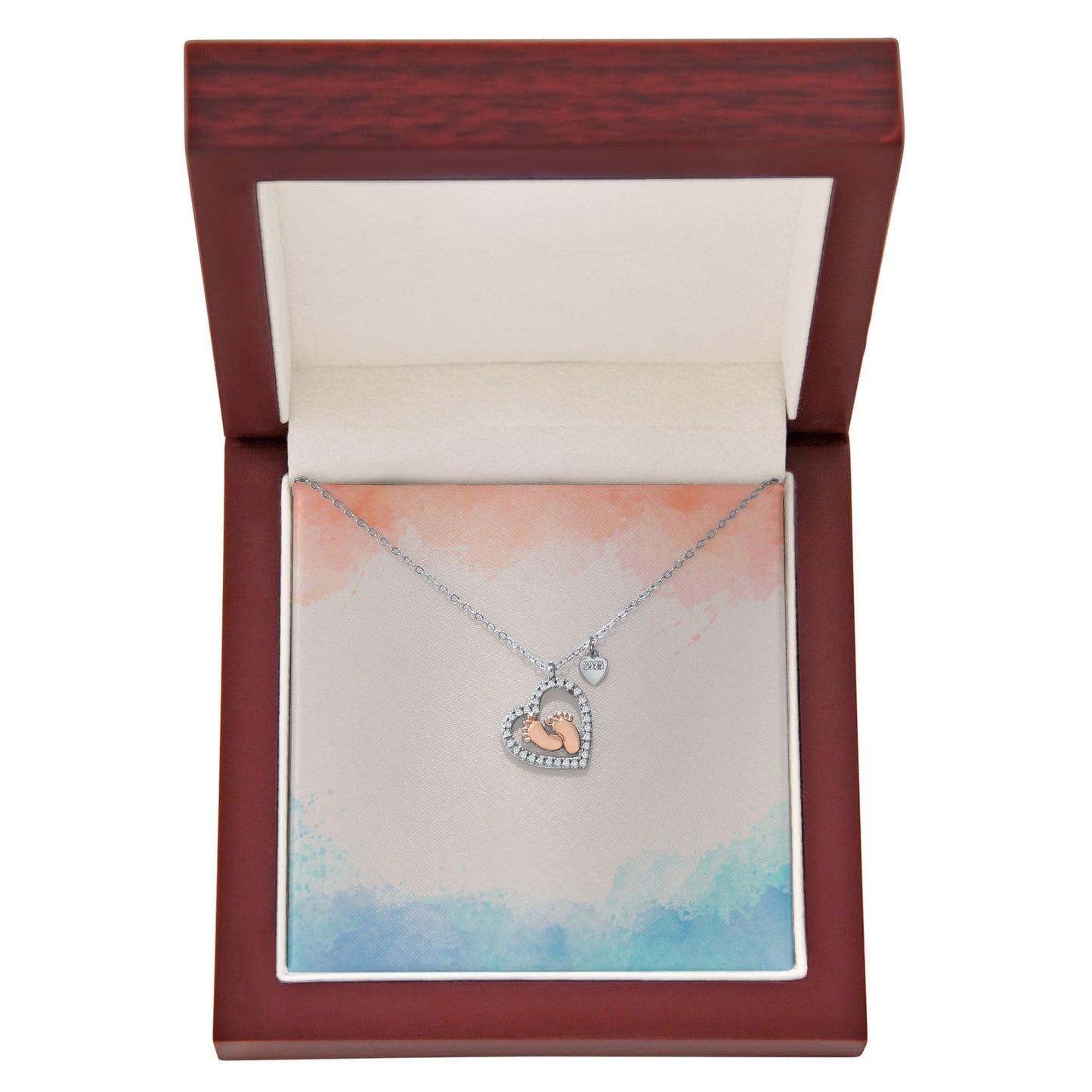 👣 Baby Feet Heart Necklace: Non-Message Card Edition