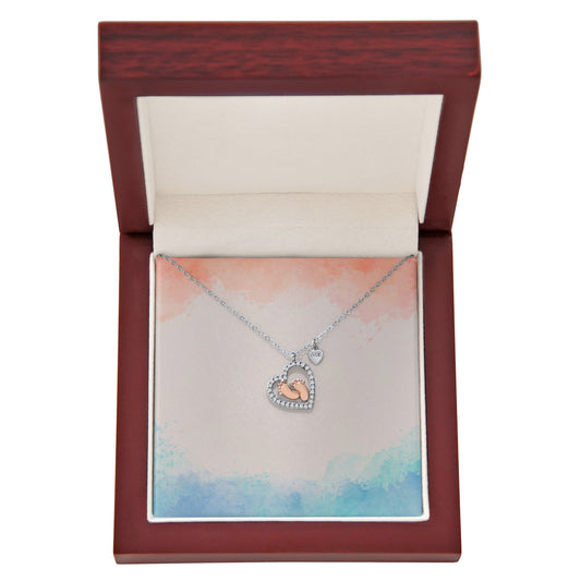 👣 Baby Feet Heart Necklace: Non-Message Card Edition