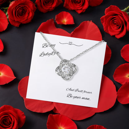 Be My Lady Love – Eternal Love Knot Necklace with Everlasting Rose