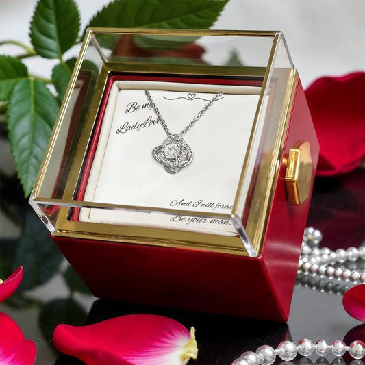 Be My Lady Love – Eternal Love Knot Necklace with Everlasting Rose