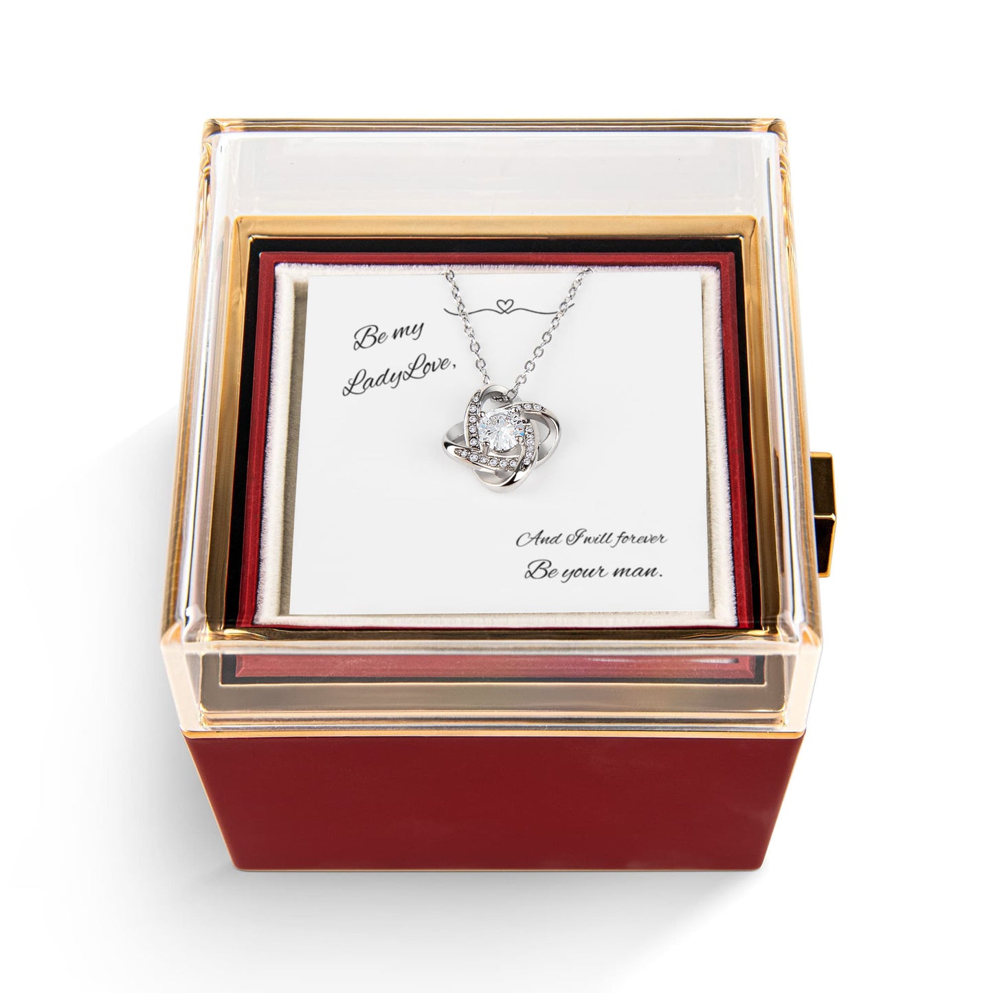 Be My Lady Love – Eternal Love Knot Necklace with Everlasting Rose