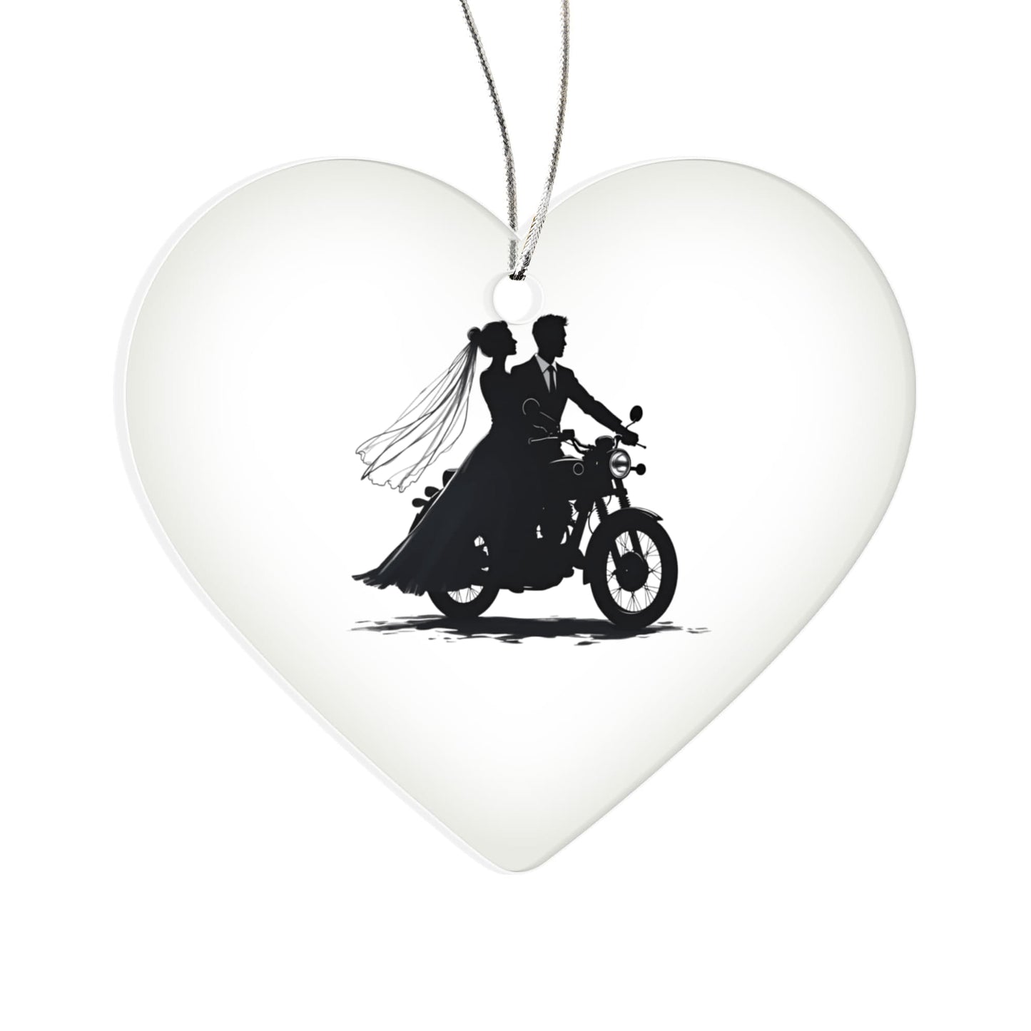 Acrylic Heart Ornament: Motorcycle Bride