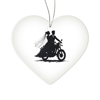 Acrylic Heart Ornament: Motorcycle Bride